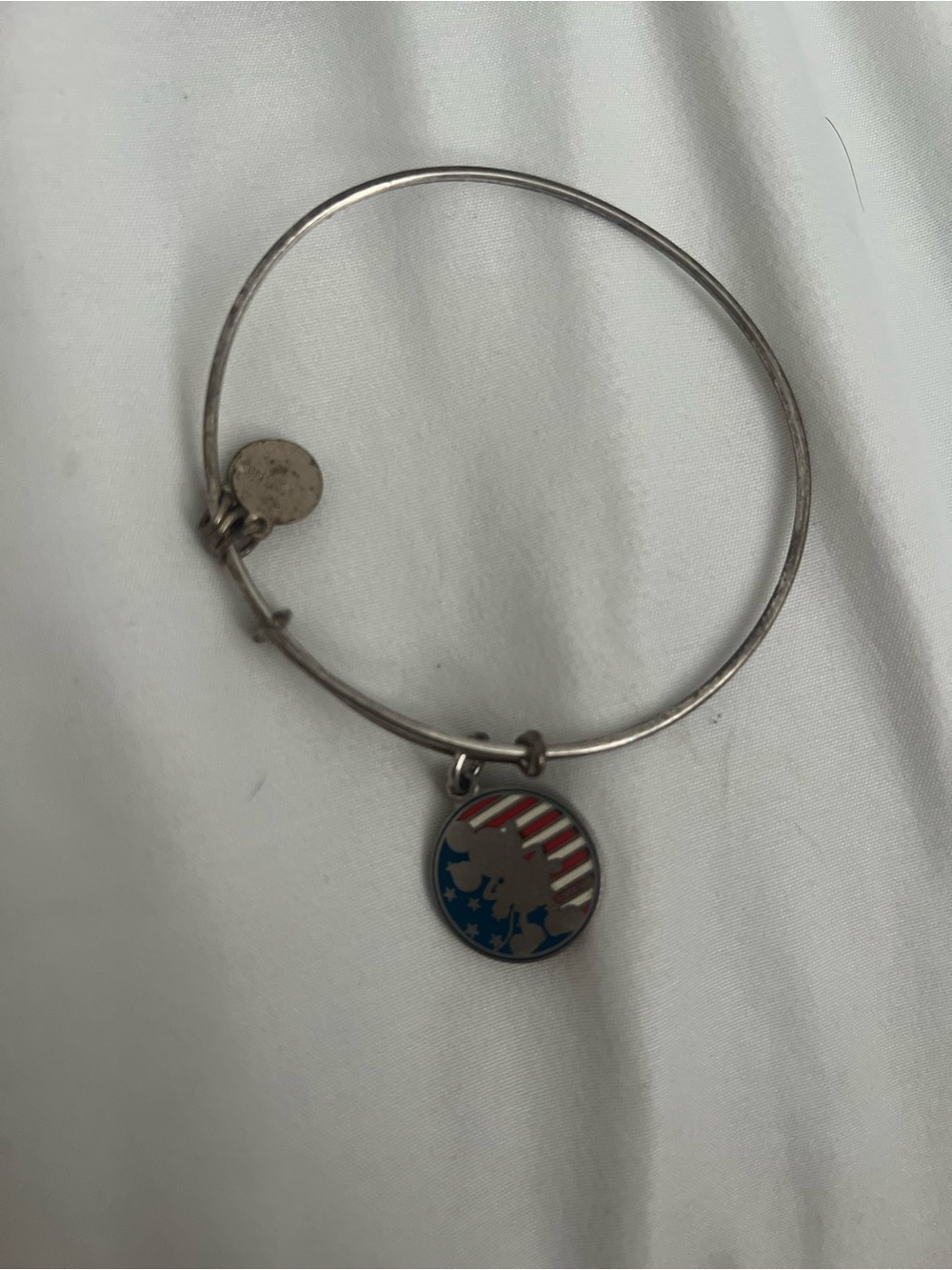 Silver-Tone Women’s Charm Bangle Bracelet Mickey Red, White & Blue Alex & ani